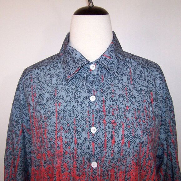 Misslook Button Up Shirt Top Womens Large Ombre 3/4 Sleeves Collared Gray Coral - Picture 3 of 10
